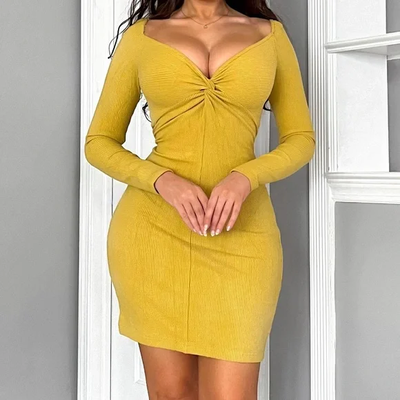 Cupshe | Dresses | Long Sleeve Dress Yellow Green | Poshmark